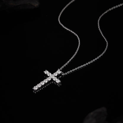 925 Silver Diamond Cross Necklace | Moissanite or CZ | Logo Engrave | Wholesale