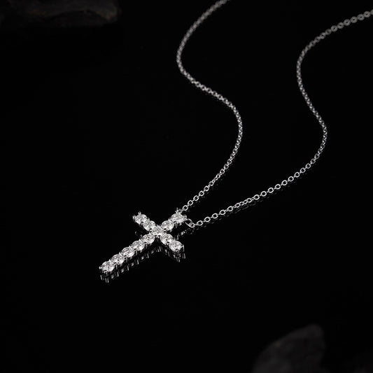 925 Silver Diamond Cross Necklace | Moissanite or CZ | Logo Engrave | Wholesale