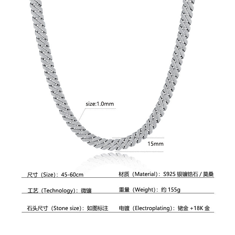 925 Silver Micro-Inlaid Cuban Necklace | Moissanite or CZ | Wholesale