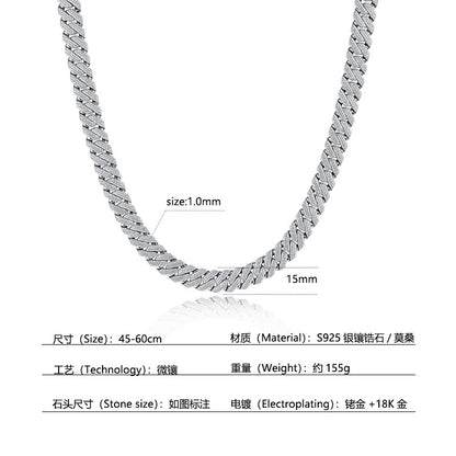 925 Silver Micro-Inlaid Cuban Necklace | Moissanite or CZ | Wholesale