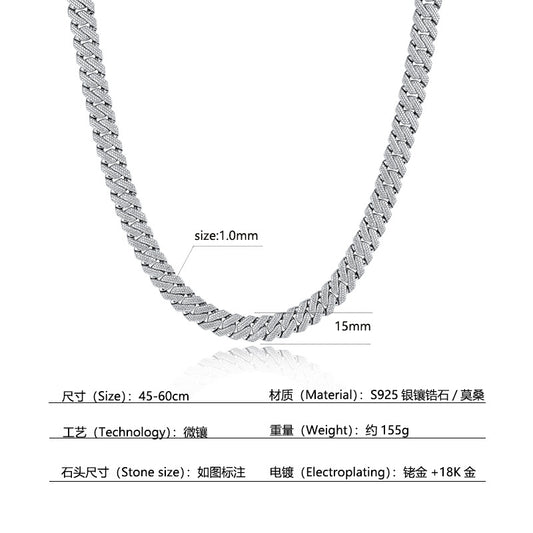 925 Silver Micro-Inlaid Cuban Necklace | Moissanite or CZ | Wholesale