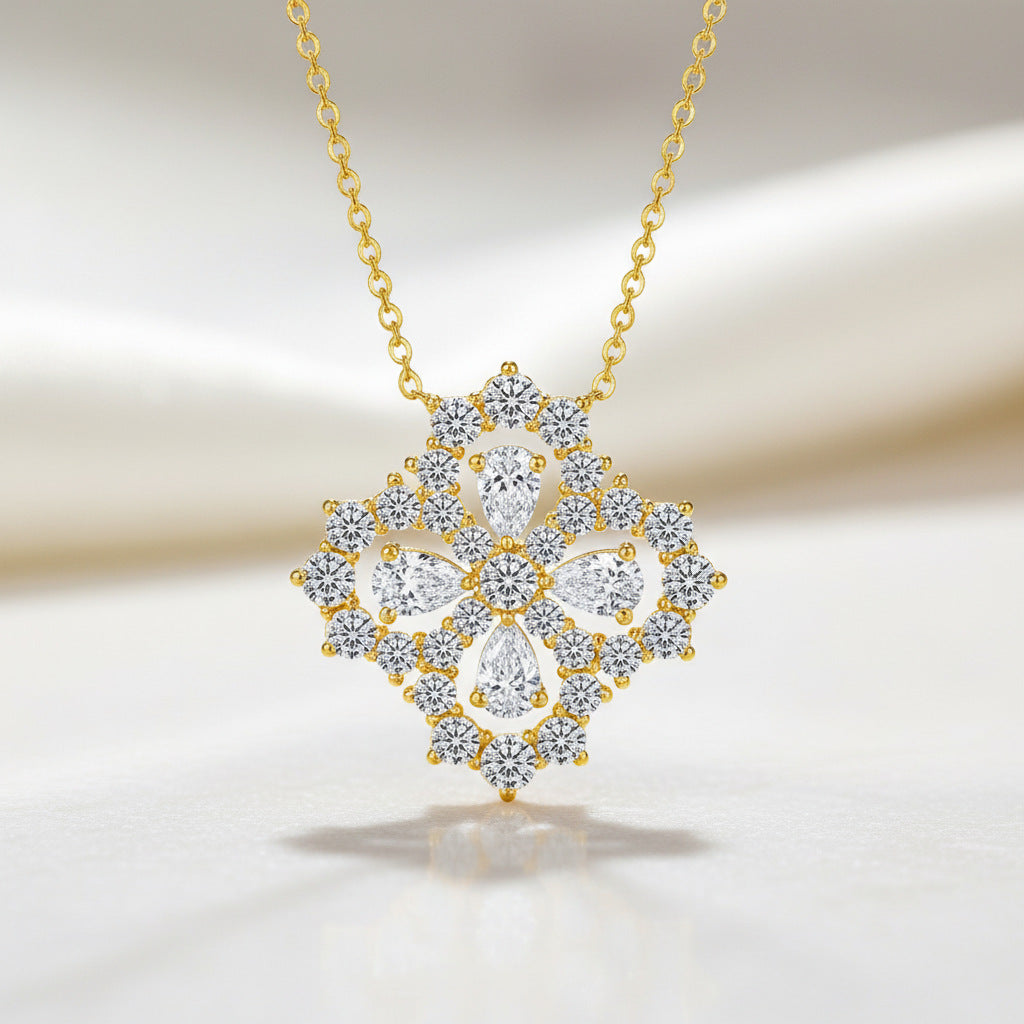 925 Silver Niche Flower Necklace | Moissanite or CZ | Wholesale