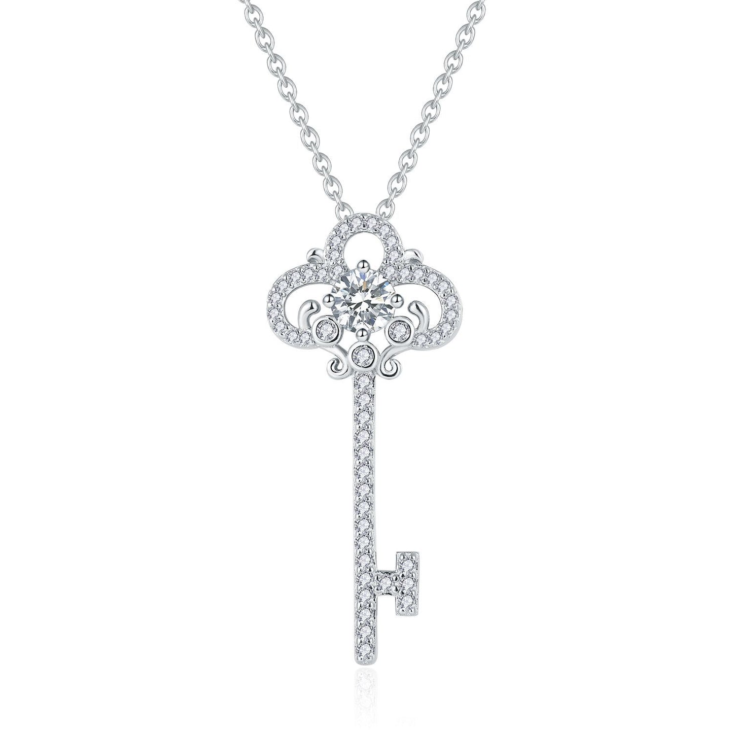 925 Silver Micro-Inlaid Key Necklace | Moissanite or CZ | Wholesale