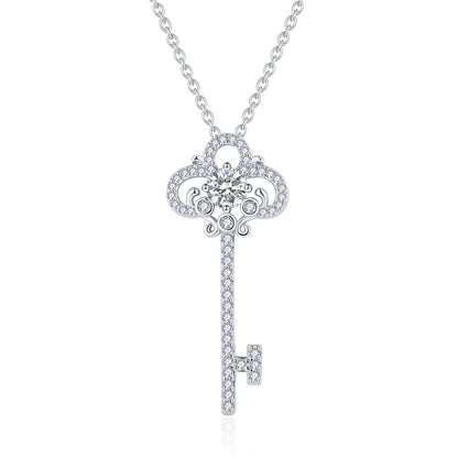 925 Silver Micro-Inlaid Key Necklace | Moissanite or CZ | Wholesale