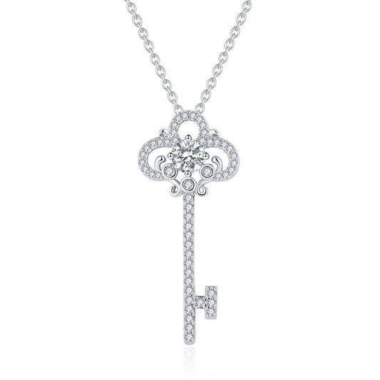 925 Silver Micro-Inlaid Key Necklace | Moissanite or CZ | Wholesale