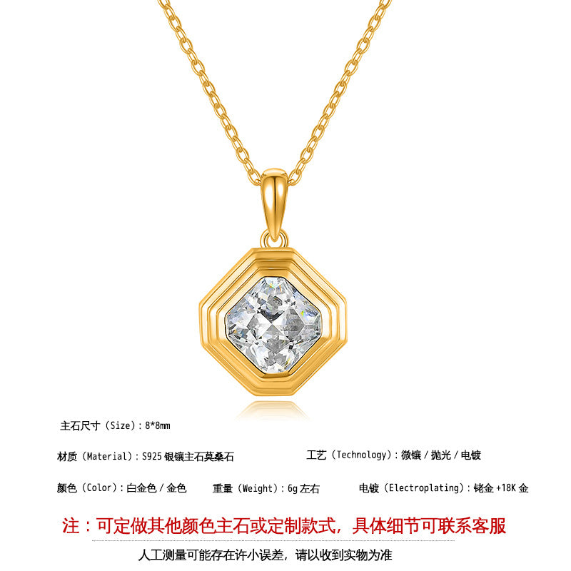 925 Silver Minimalist Square Necklace | Moissanite or CZ | Wholesale