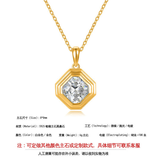 925 Silver Minimalist Square Necklace | Moissanite or CZ | Wholesale