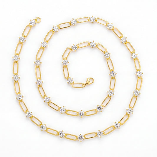925 Silver Fashion Paper Clip Necklace | Moissanite or CZ | Wholesale
