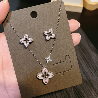 Pink Four-Petal Flower Necklace Set ｜Wholesale Jewelry Set | Bo Cheng Jewelry