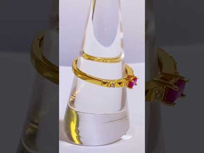 Natural Untreated Square Ruby Ring - 18K Gold Plated Sterling Silver
