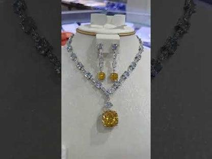 Square Yellow Diamond Necklace Diamond Necklace set- 18K Gold Plated | Bo Cheng Jewelry