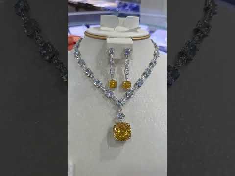 Square Yellow Diamond Necklace Diamond Necklace set- 18K Gold Plated | Bo Cheng Jewelry