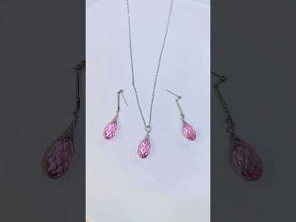 Swarovski-Inspired Pink Crystal Teardrop Pendant Necklace in 925 Silver