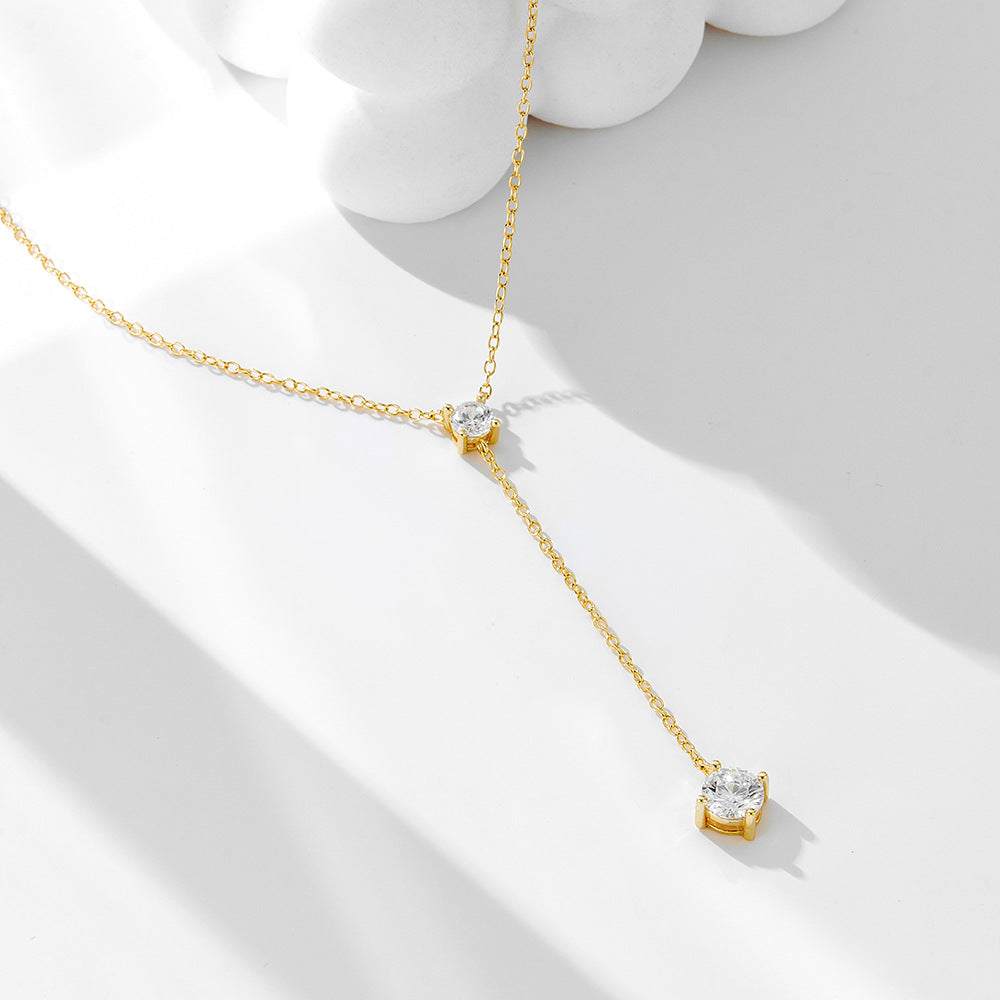 S925 Sterling Silver Y-shaped Tassel Collarbone Necklace Necklace Women's European and American Ins
