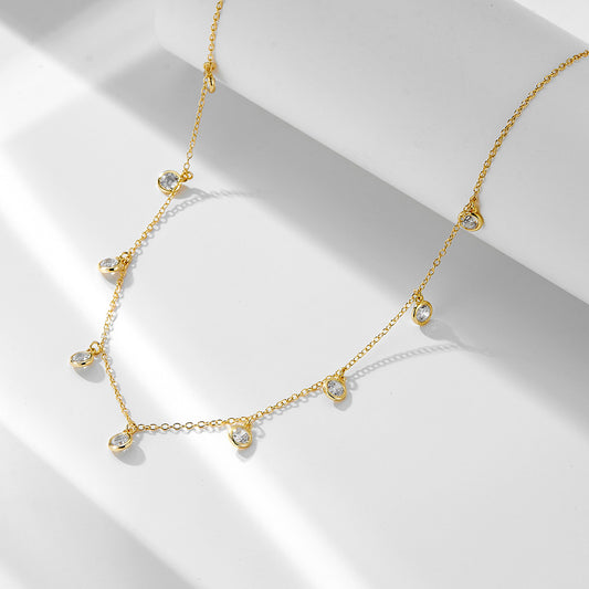 925 Sterling Silver Gimmel Dot Zircon Pendant Necklace Women's European and American Light Luxury In
