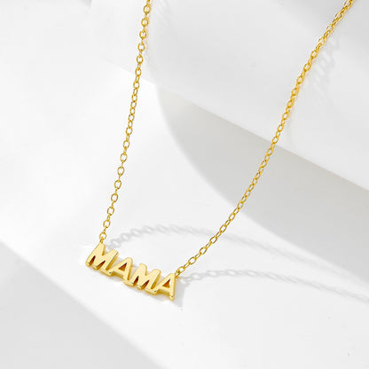 s925 sterling silver electroplated 14K glossy mama letter pendant Mother's Day necklace female ins s
