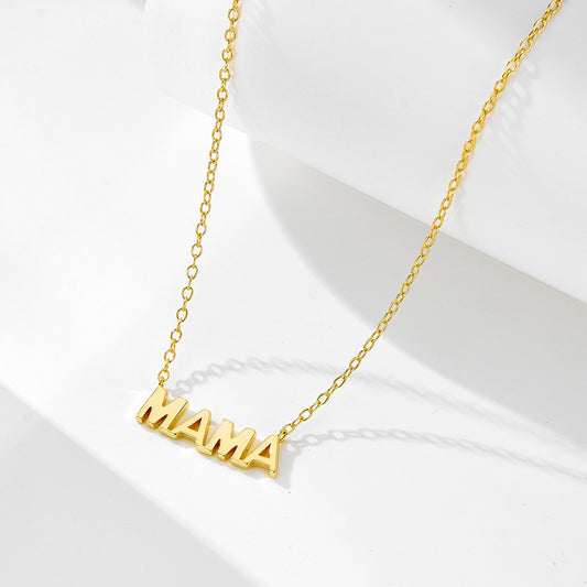 s925 sterling silver electroplated 14K glossy mama letter pendant Mother's Day necklace female ins s