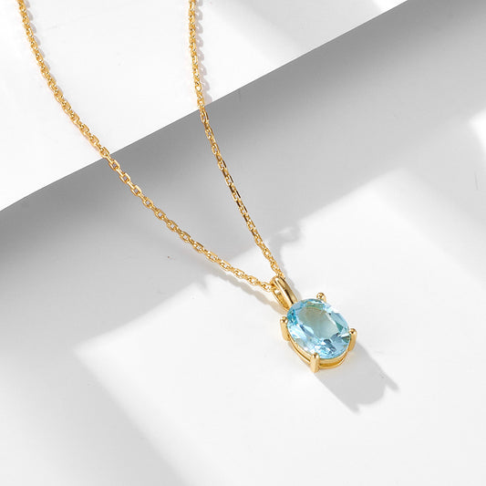 Sky Blue Topaz Sterling Silver Necklace Women's Japanese and Korean Simple Versatile Niche Design Ac