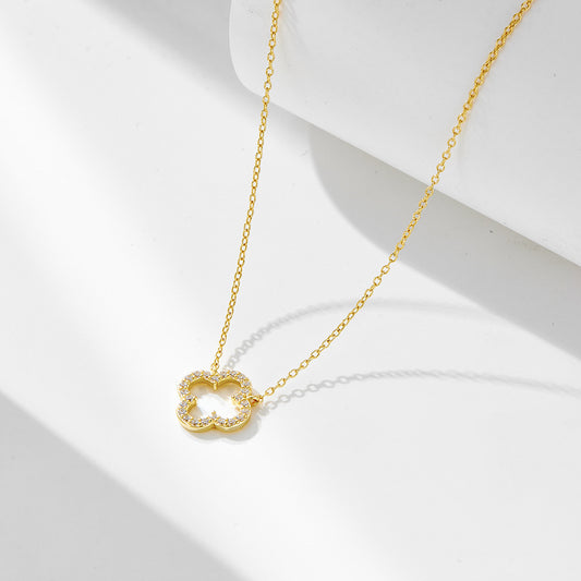 S925 sterling silver fashion temperament hollow diamond four-leaf clover necklace women's European a
