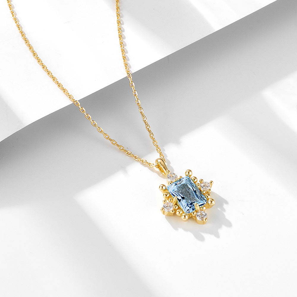 S925 Sterling Silver Accessible Luxury Retro Natural Sky Blue Topaz Necklace Women's Niche Design Eu