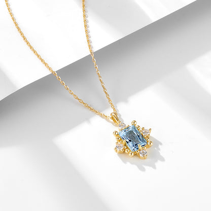 S925 Sterling Silver Accessible Luxury Retro Natural Sky Blue Topaz Necklace Women's Niche Design Eu