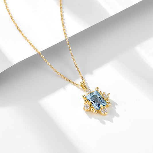 S925 Sterling Silver Accessible Luxury Retro Natural Sky Blue Topaz Necklace Women's Niche Design Eu
