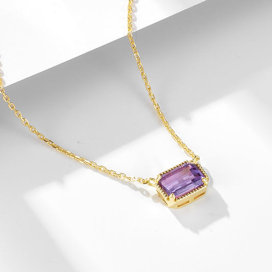 S925 Sterling Silver Natural Amethyst Necklace Women's European and American Simple Light Luxury Ins