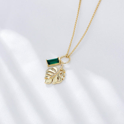 925 sterling silver Emerald zircon tree leaf pendant necklace women's all-match European and America
