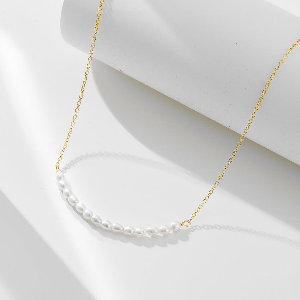 S925 Sterling Silver Smiley Face Natural Pearl Necklace Women's European and American Simple All-mat
