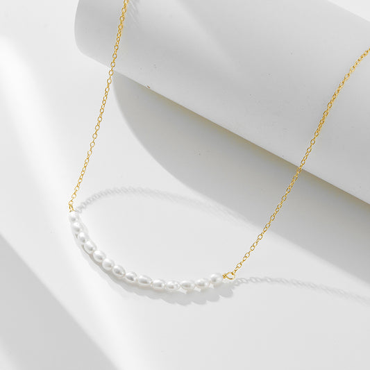 S925 Sterling Silver Smiley Face Natural Pearl Necklace Women's European and American Simple All-mat