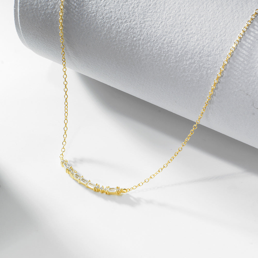 S925 sterling silver rectangular zircon smile pendant necklace European and American light luxury ni