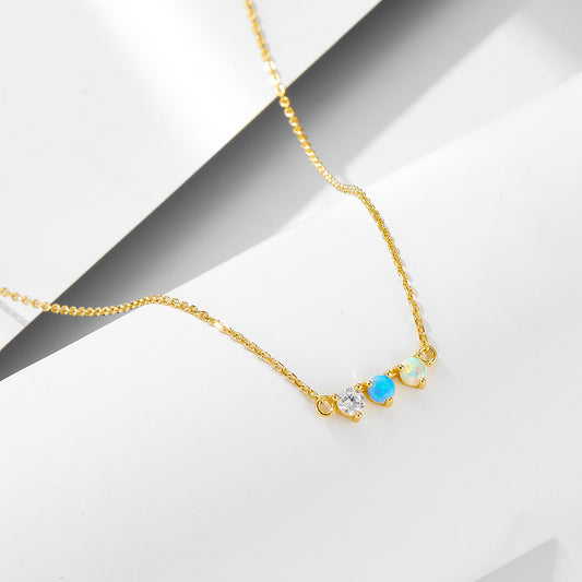 Colorful Opal sterling silver necklace for women European and American cross-border light luxury fashion simple all-match clavicle chain