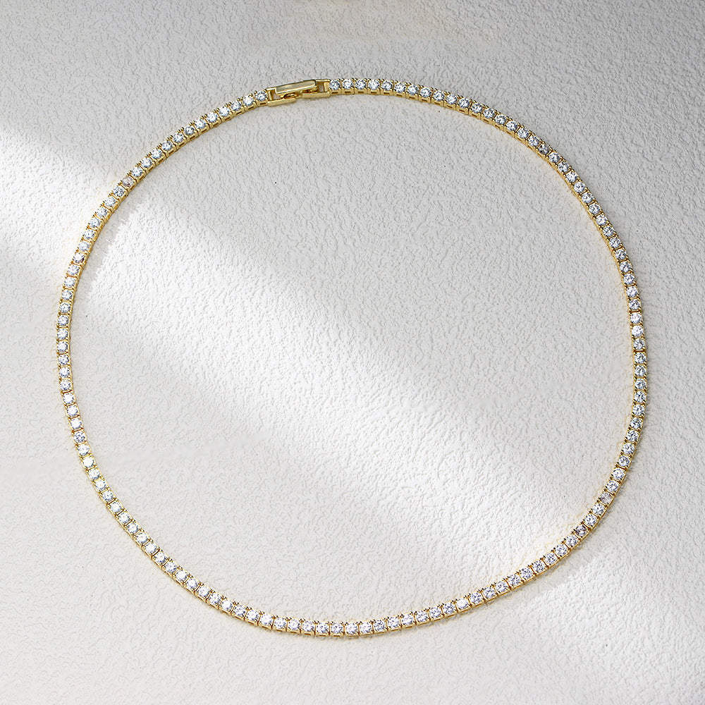 S925 Sterling Silver Gold-Plated Full Diamond Tennis Necklace High Qu.5mm Zircon Single Row Necklace 40cm