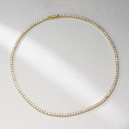 S925 Sterling Silver Gold-Plated Full Diamond Tennis Necklace High Qu.5mm Zircon Single Row Necklace 40cm