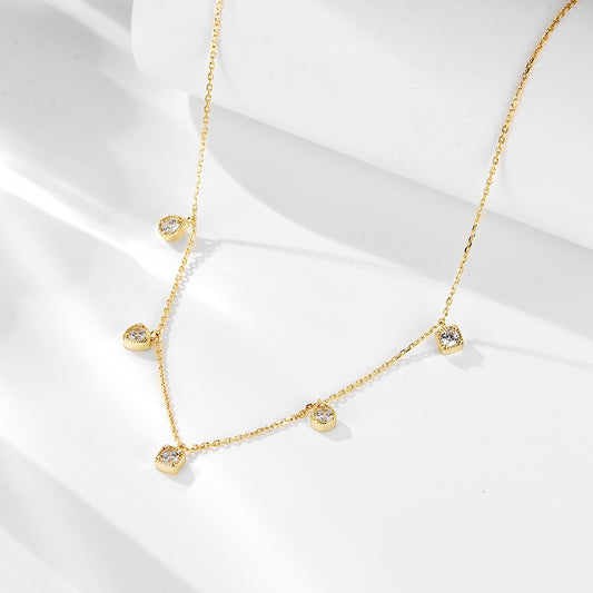 European and American Cross-border Geometric Small Square Zircon Pendant Necklace Women's S925 Sterl