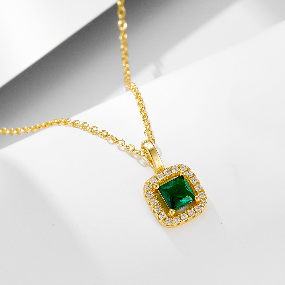 925 Sterling Silver Square Emerald Green CZ Pendant Necklace | Vintage Retro Style | Gold & White | Wholesale | Bo Cheng Jewelry