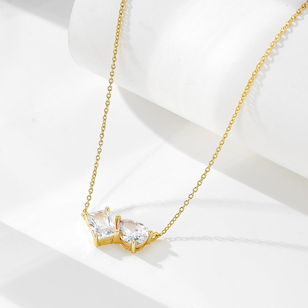 S925 Sterling Silver Pear-shaped Square Zircon Pendant Necklace Women's European and American Cross-