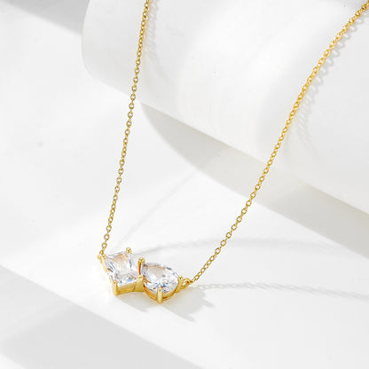 S925 Sterling Silver Pear-shaped Square Zircon Pendant Necklace Women's European and American Cross-