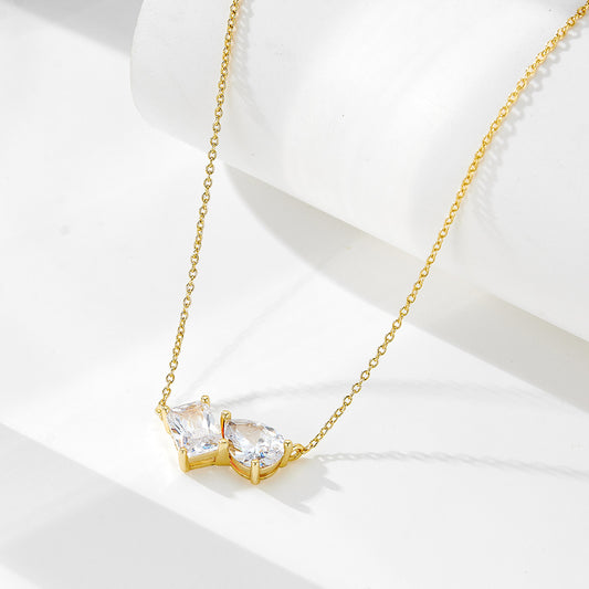 S925 Sterling Silver Pear-shaped Square Zircon Pendant Necklace Women's European and American Cross-