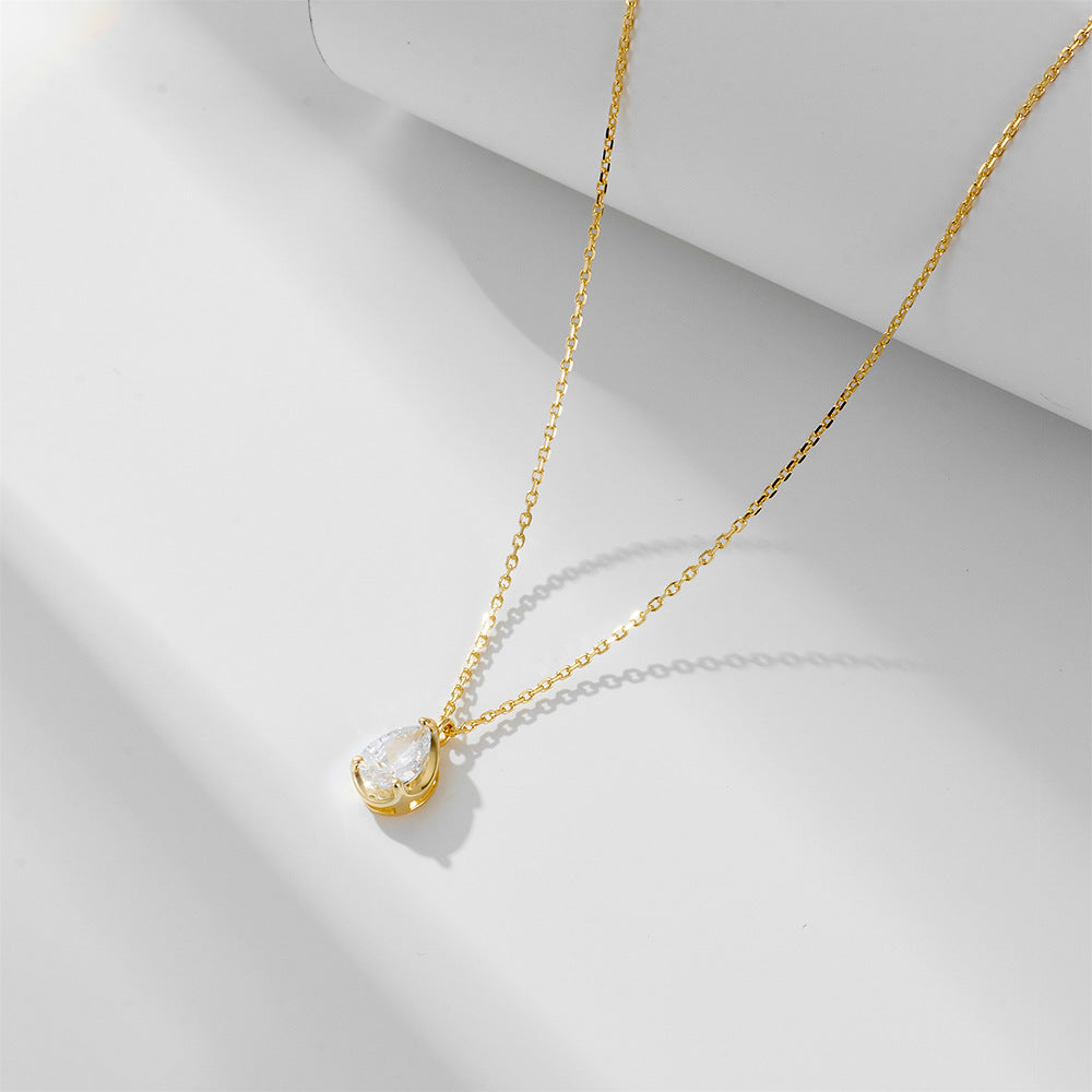 S925 Sterling Silver Water Drop Zircon Necklace Women's Light Luxury ins Niche Design Advanced Sense