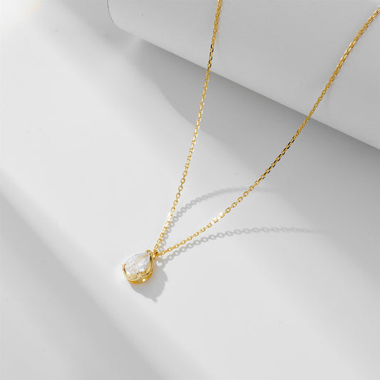 S925 Sterling Silver Water Drop Zircon Necklace Women's Light Luxury ins Niche Design Advanced Sense