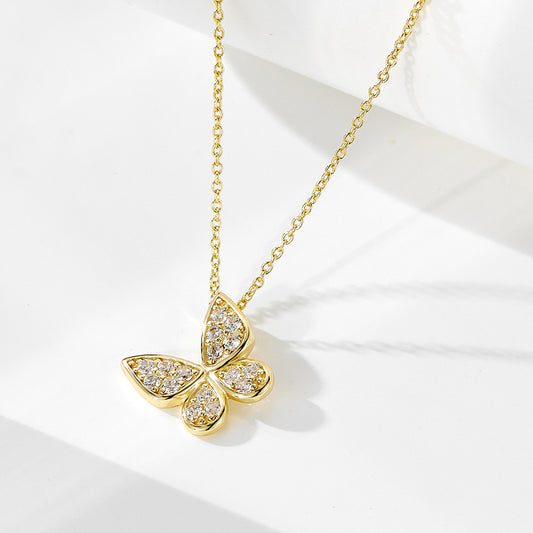S925 Sterling Silver Diamond Butterfly Necklace Korean Style Sweet Niche Design Light Luxury Ins Hig