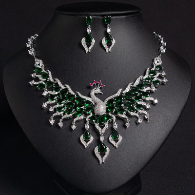 Peacock Zircon Necklace Earrings Set 18K Gold Plated Wholesale