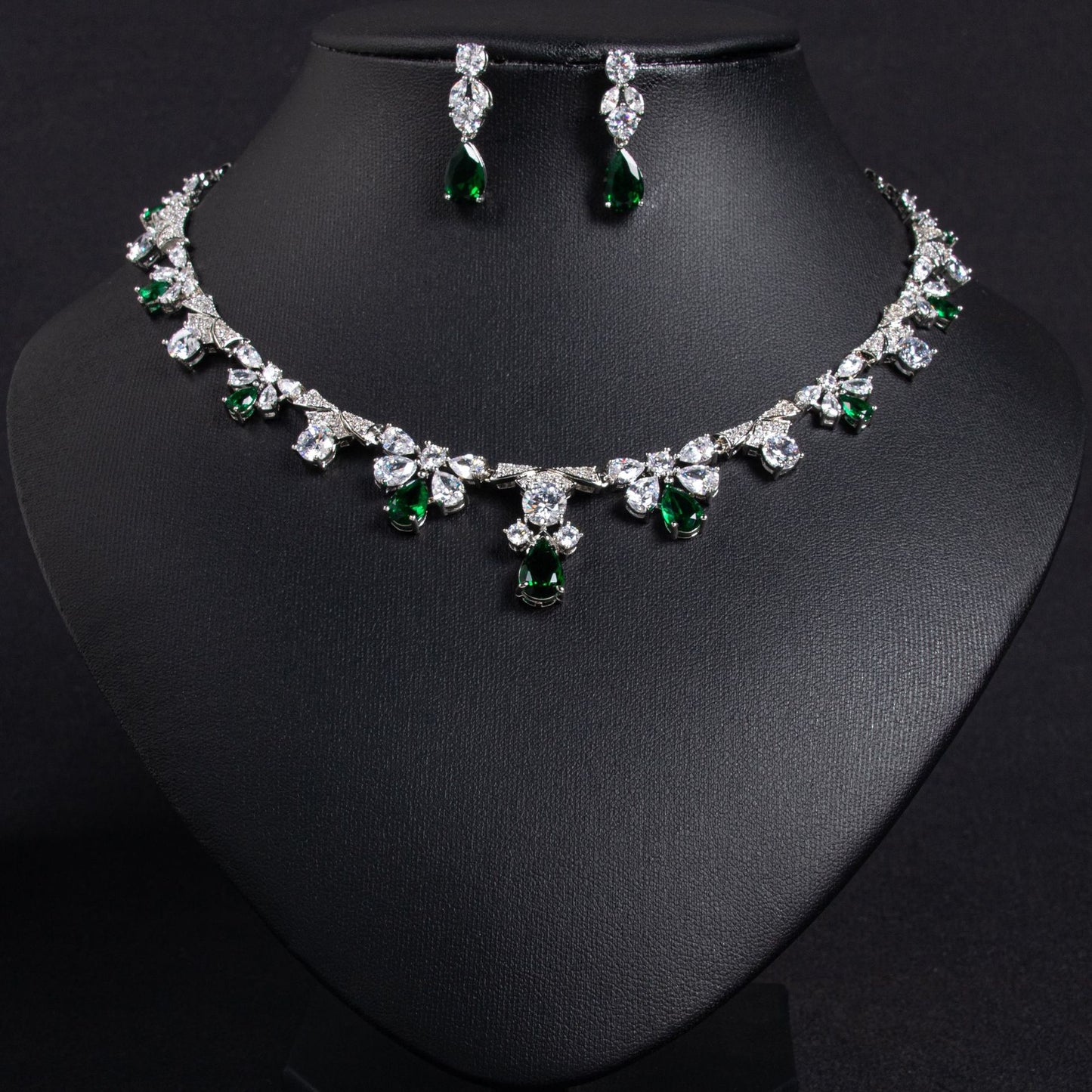 Emerald Green Zircon Bridal Set 18K Gold Plated Wholesale