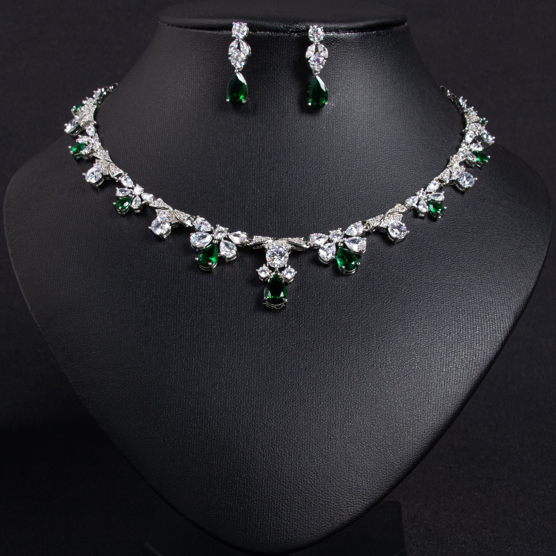 Emerald Green Zircon Bridal Set 18K Gold Plated Wholesale