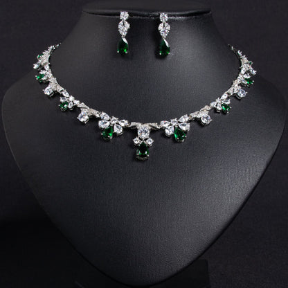 Emerald Green Zircon Bridal Set 18K Gold Plated Wholesale