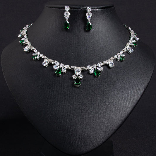 Emerald Green Zircon Bridal Set 18K Gold Plated Wholesale
