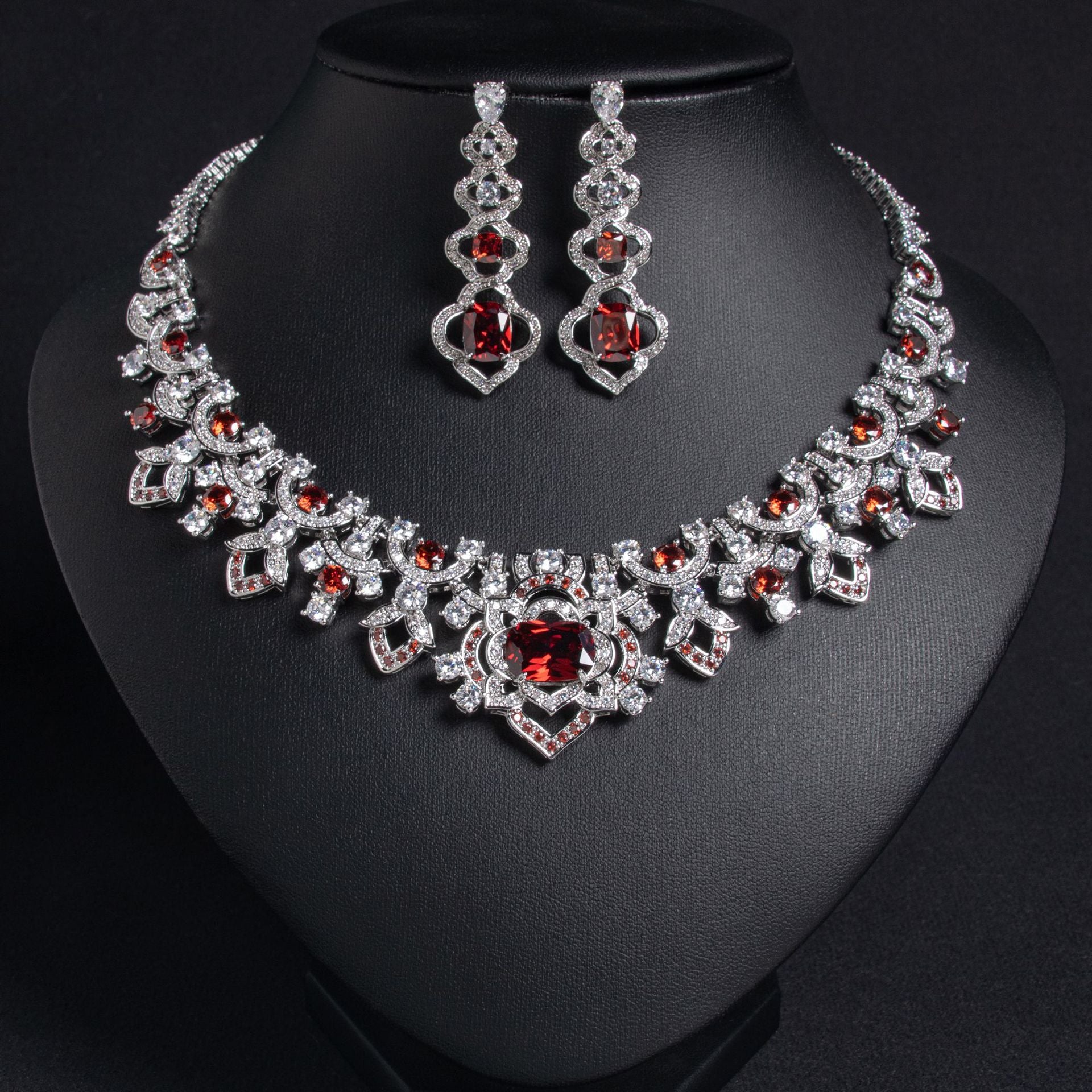 Full Diamond CZ Necklace Earrings Set 18K Gold Plated Wholesale