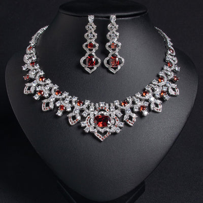 Full Diamond CZ Necklace Earrings Set 18K Gold Plated Wholesale