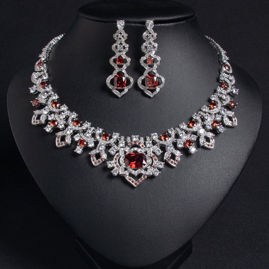 Full Diamond CZ Necklace Earrings Set 18K Gold Plated Wholesale